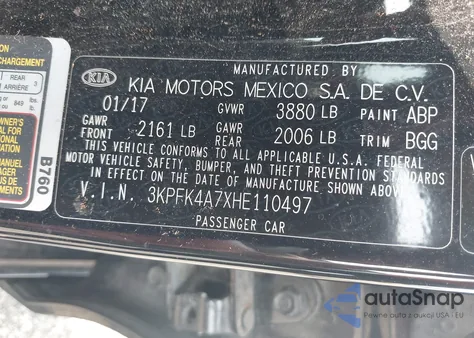 2017 Kia Forte Lx from USA, damaged, VIN 3KPFK4A7XHE110497
